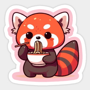 red panda seriously eats noodles Sticker